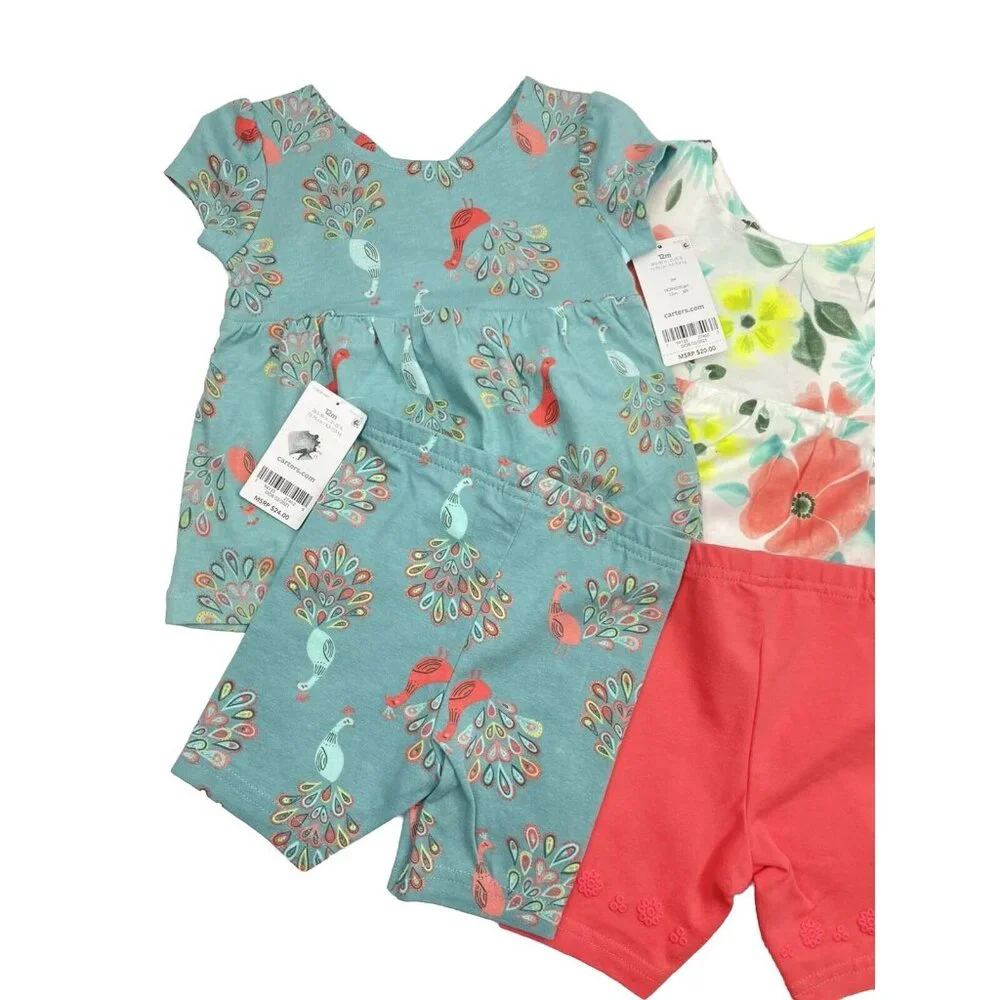 Carter's Baby Girl Shorts & Top 4-pc Set Size 12 Month - Picture 12 of 13